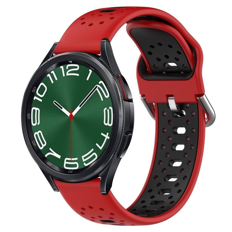 Breathable two-color silicone watch band, red and black perforated holes