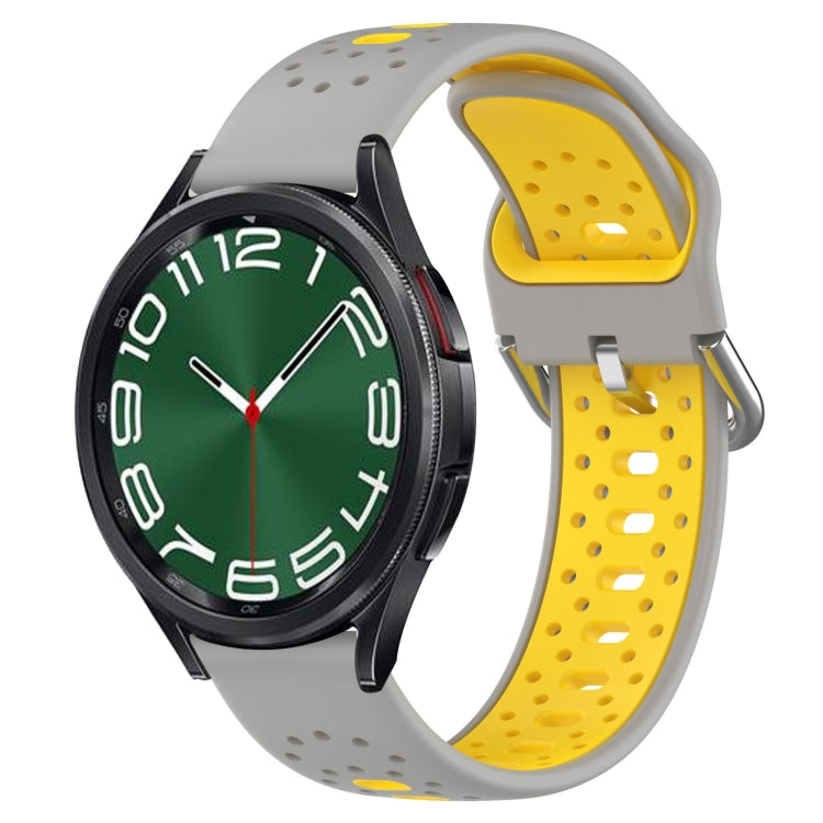Breathable two-color silicone watch band, light gray and yellow perforated