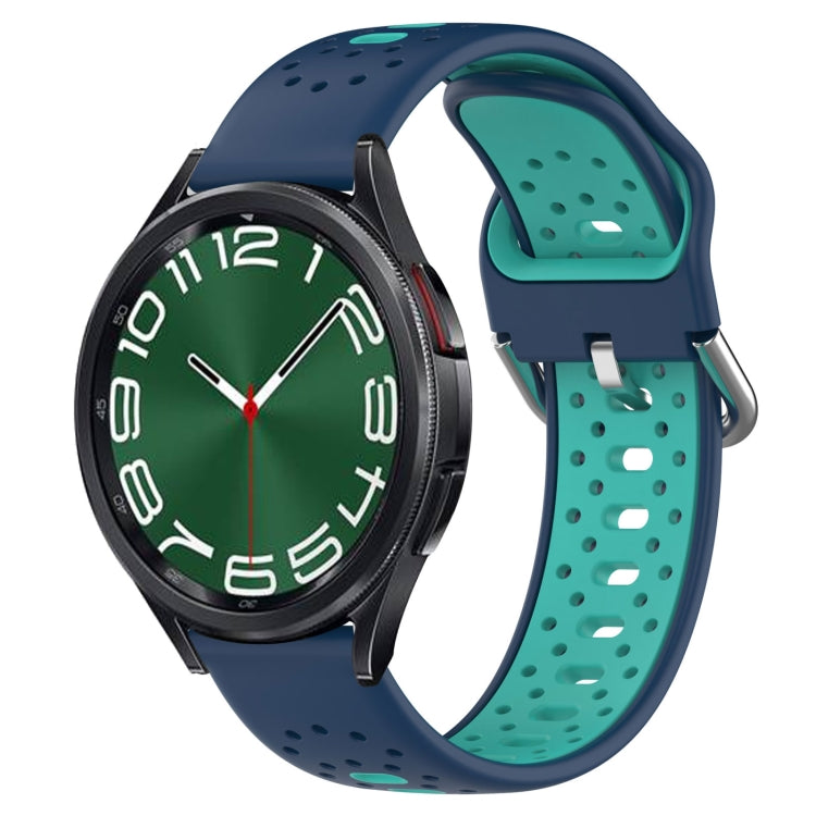 Breathable two-color silicone watch band, navy and teal perforated design