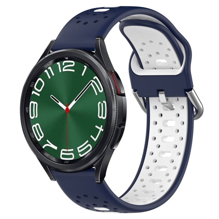 Breathable two-color silicone watch band, navy and white perforated holes