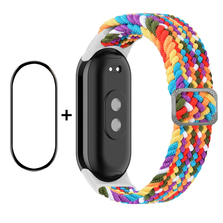 Smartwatch screen protector and rainbow braided nylon band set for Mi Band 8