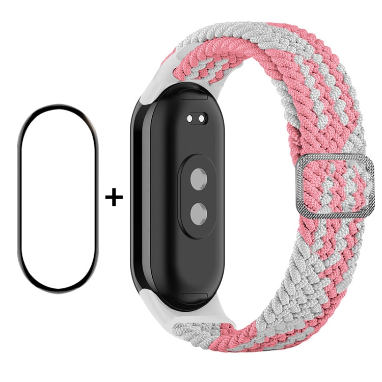 Smartwatch screen protector and pink braided nylon band set for Mi Band 8