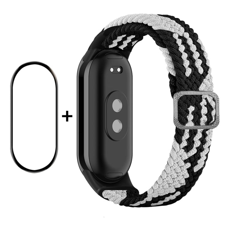 Smartwatch screen protector and black gray braided nylon band set for Mi Band 8