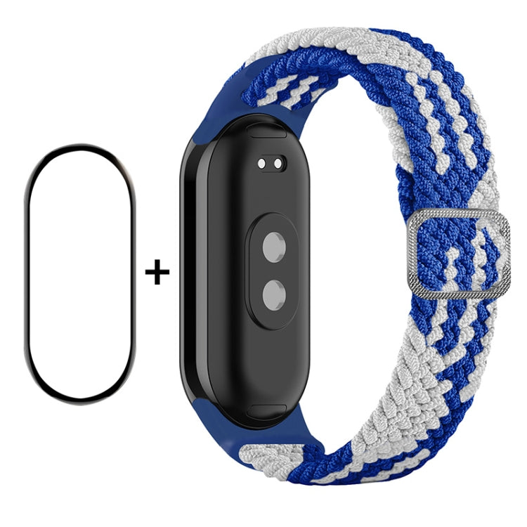 Smartwatch screen protector and blue white braided nylon band set for Mi Band 8