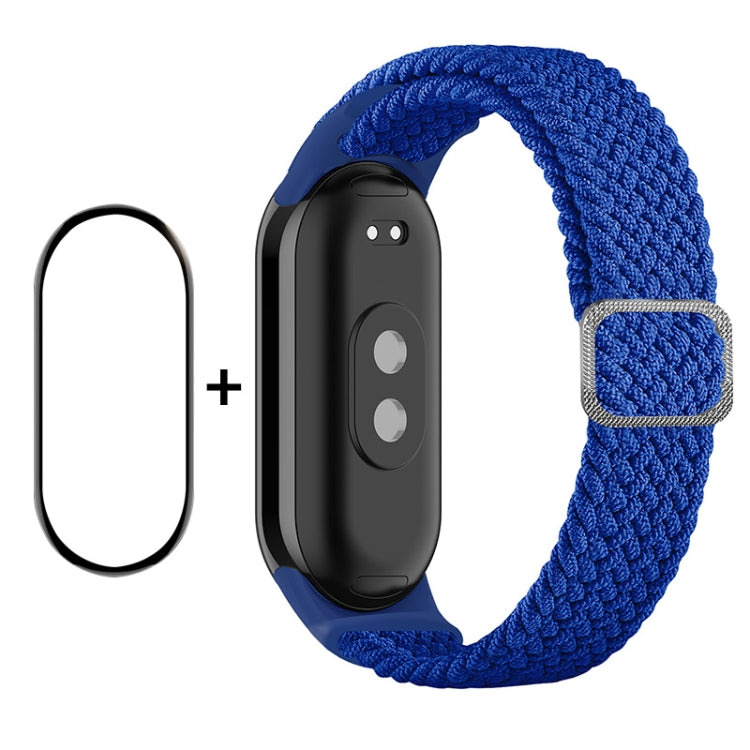 Smartwatch screen protector and blue braided nylon band set for Mi Band 8