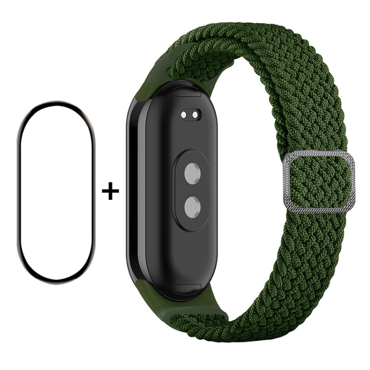 Smartwatch screen protector and green braided nylon band set for Mi Band 8