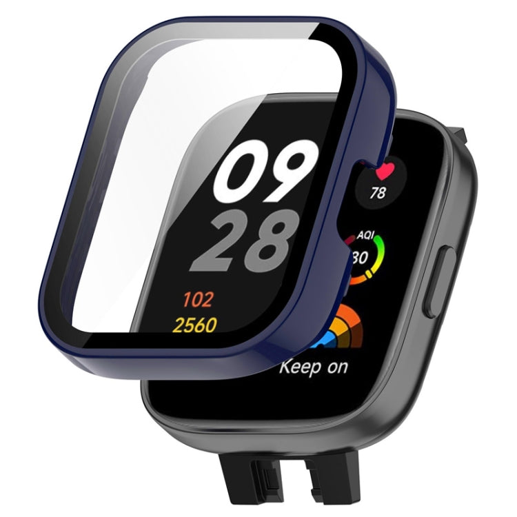 Blue full-coverage PC watch case with tempered glass screen protector for Redmi Watch