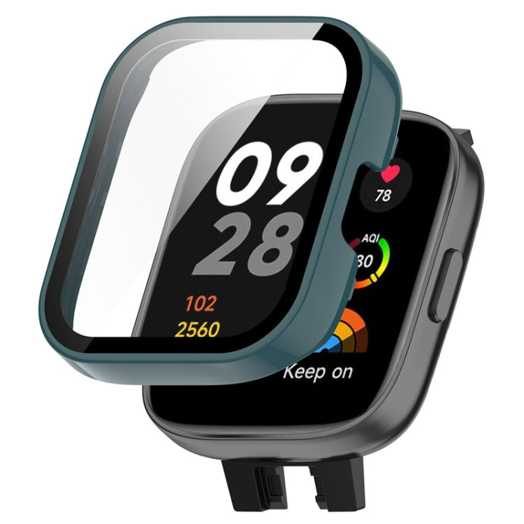 Teal full-coverage PC watch case with tempered glass screen protector for Redmi Watch