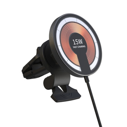 Black magnetic car wireless charger stand with circular 15W charging face
