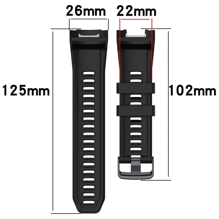 Silicone sports watch band size diagram with buckle, 26mm width and 125mm length
