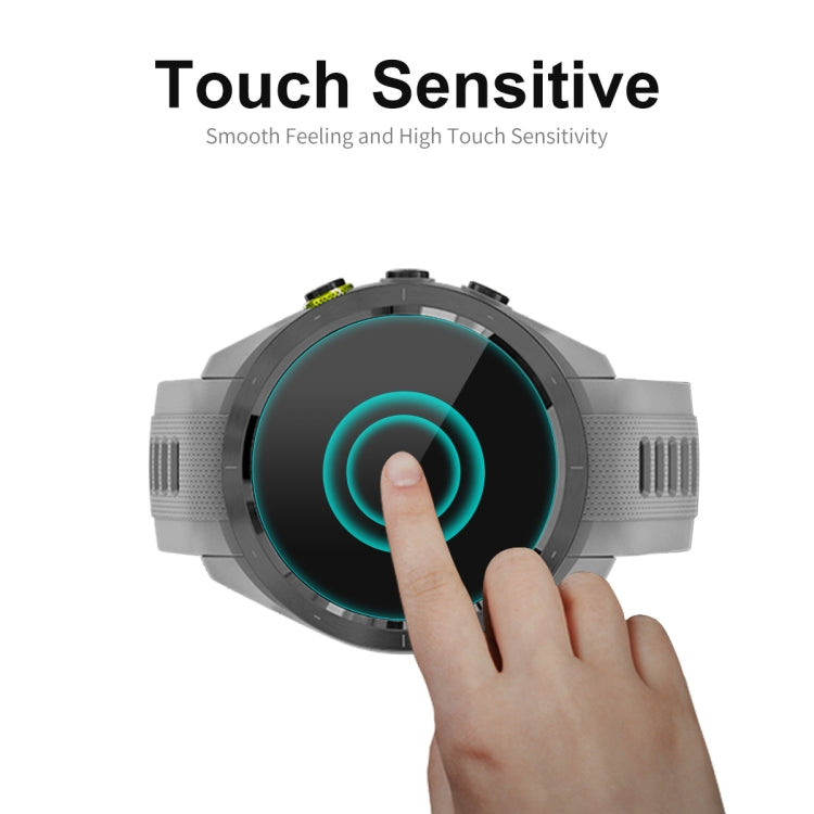 Tempered glass watch screen protector with touch sensitivity, finger swiping on display