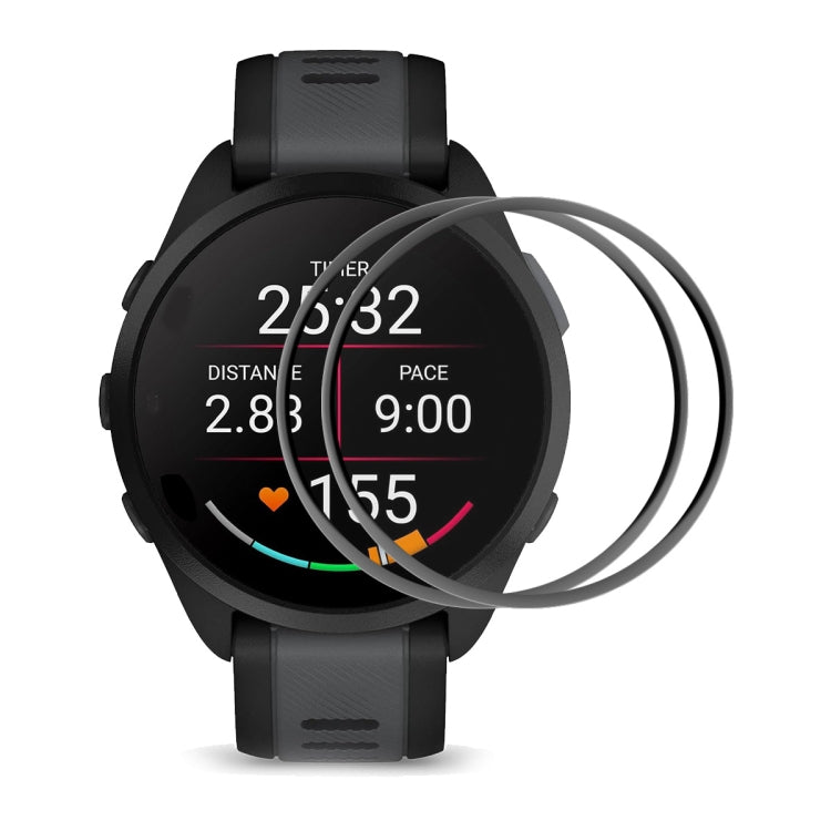 2-pack full-coverage PMMA smartwatch screen protectors on black watch display