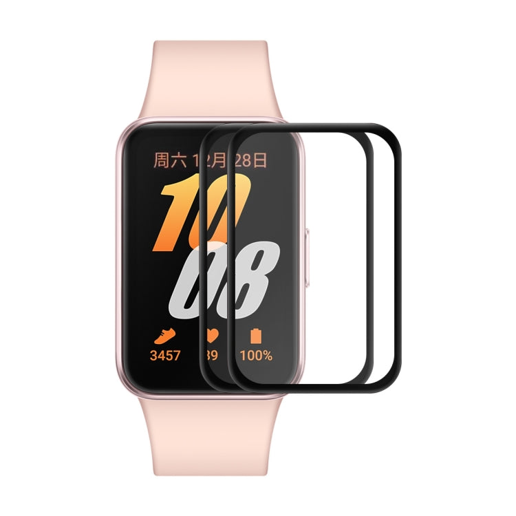 2-pack curved smartwatch screen protectors on pink watch, clear full coverage