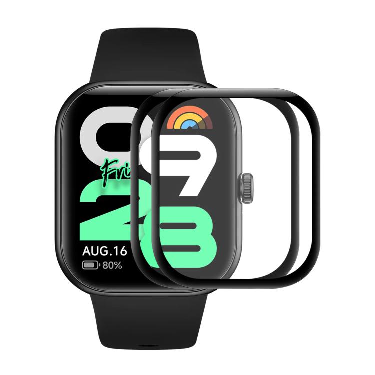 2-pack curved smartwatch screen protectors on black watch, clear full coverage