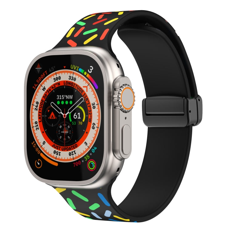 Black silicone watch band with rainbow dots and black magnetic buckle for Apple Watch