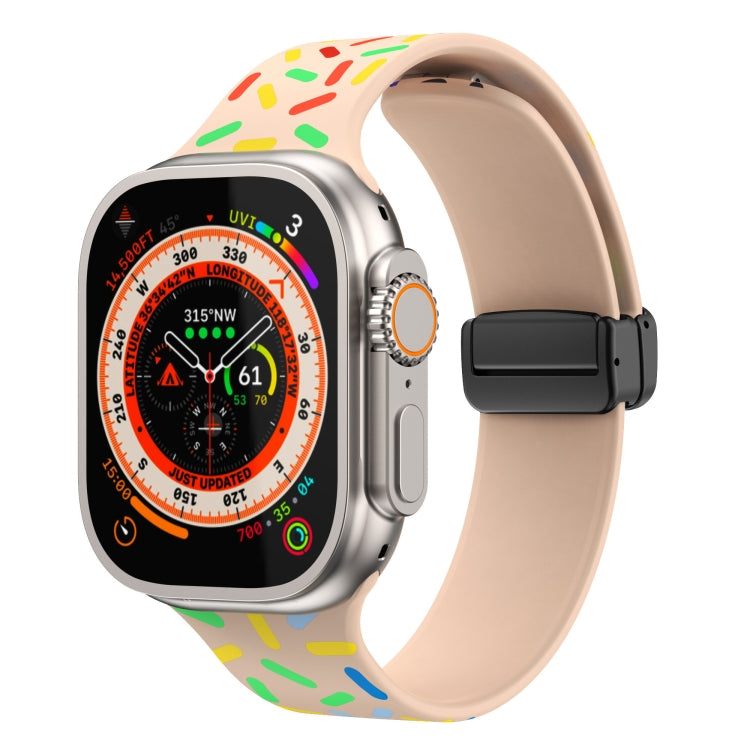 Silicone watch band with rainbow dot print, beige strap and magnetic buckle