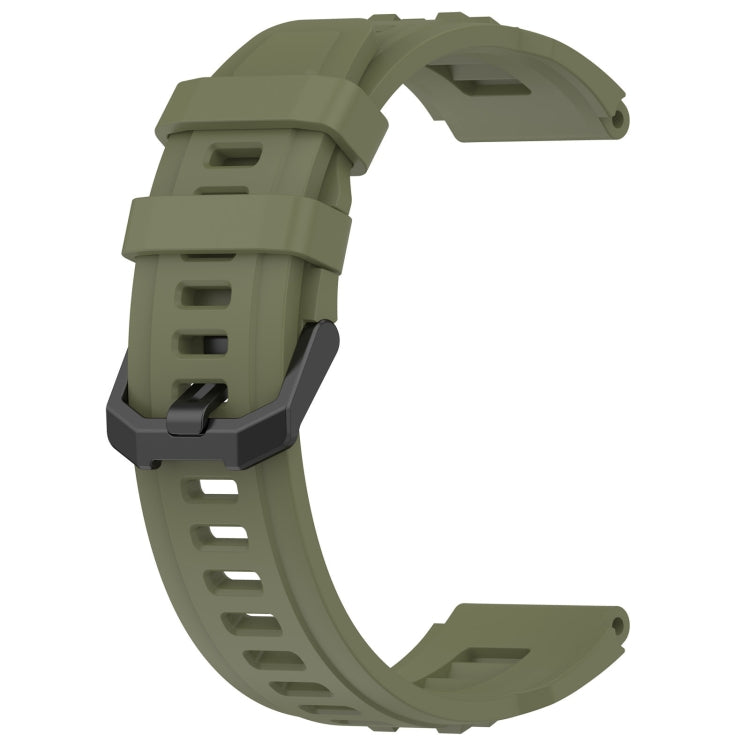 Silicone sports watch band, dark green with textured strap holes and clasp tabs