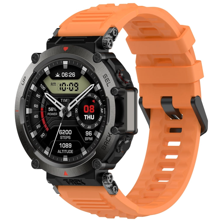 Silicone sports watch band, orange with ridged strap and sporty buckle