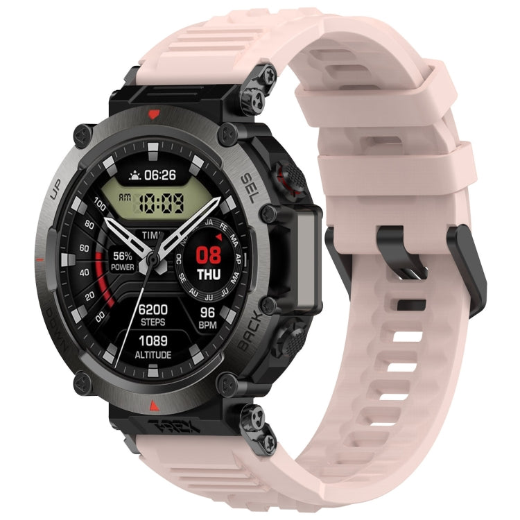 Silicone sports watch band, light pink with ridged strap and quick-release slots