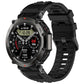Silicone sports watch band, black with ridged strap and secure buckle