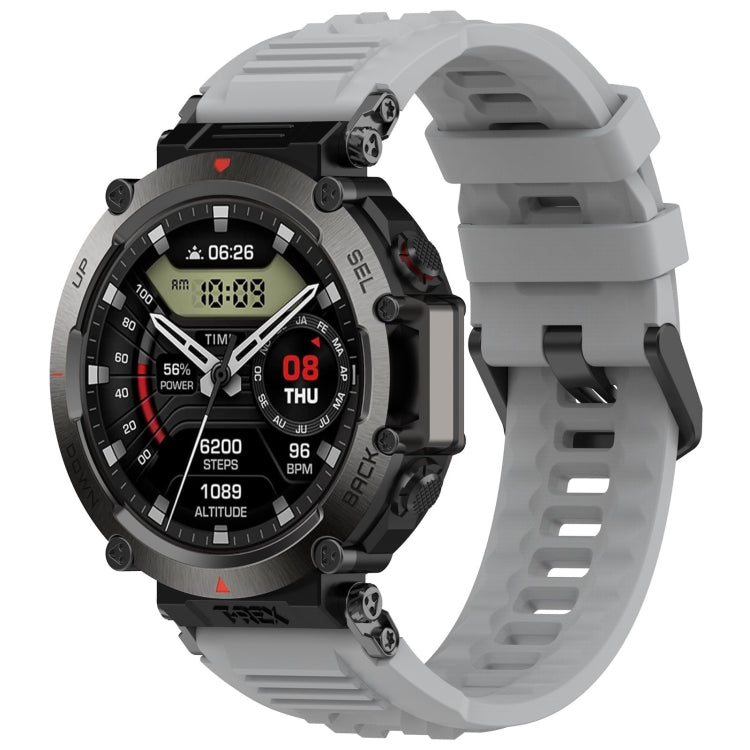 Silicone sports watch band, light grey with ridged strap and sporty buckle
