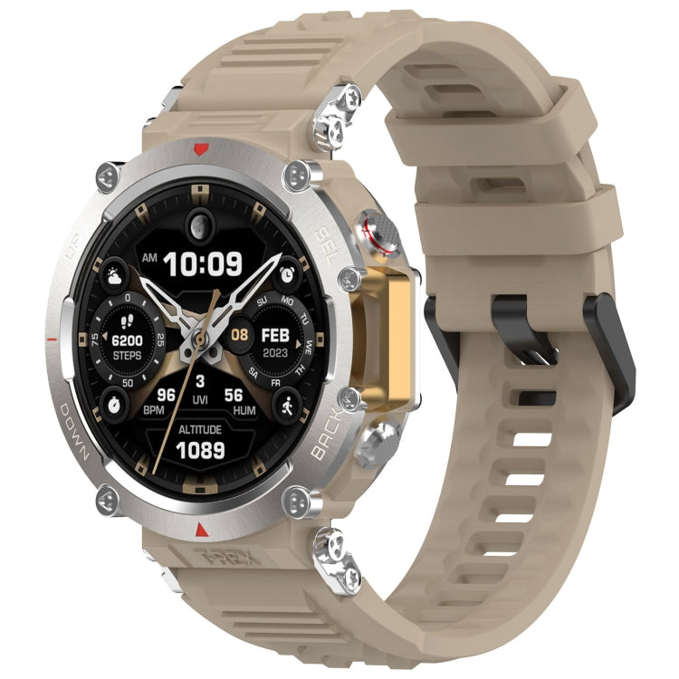 Silicone sports watch band, desert yellow with ridged strap and quick-release slots