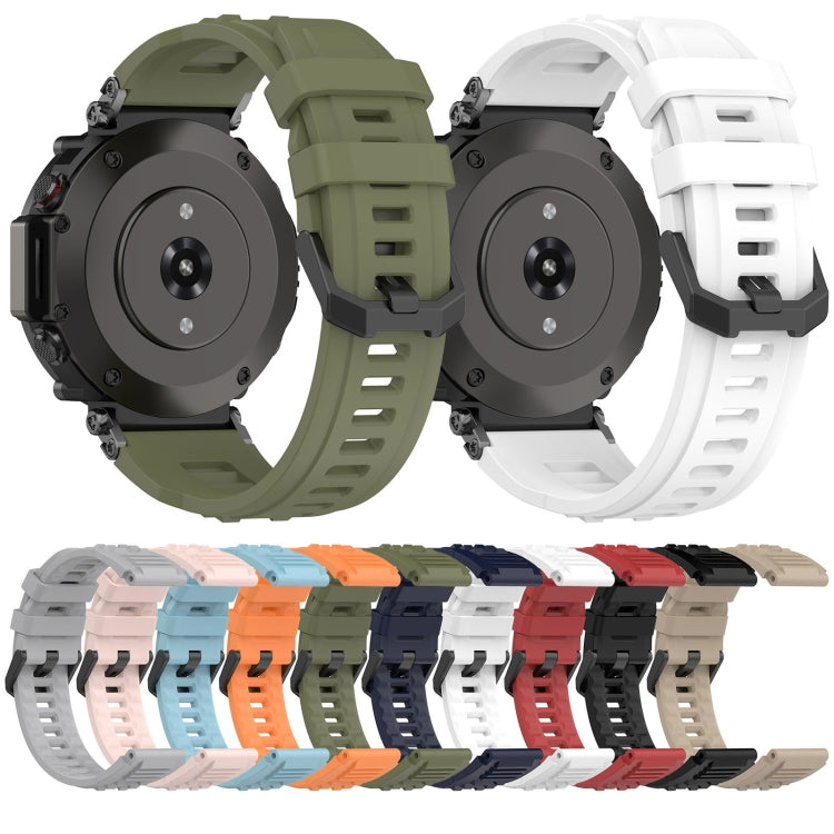 Olive green and white silicone sports watch bands with rugged, perforated strap
