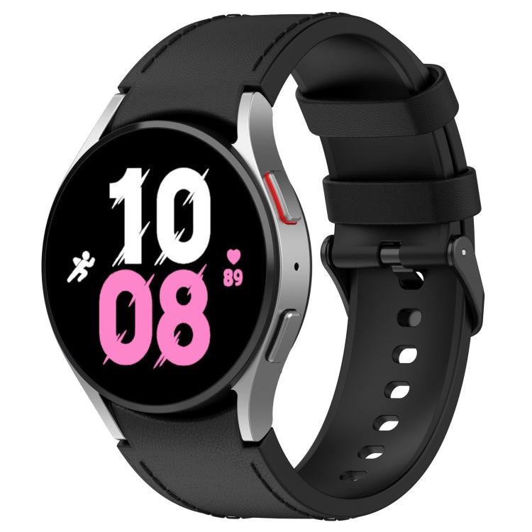 Black silicone leather watch band with buckle and perforated strap holes