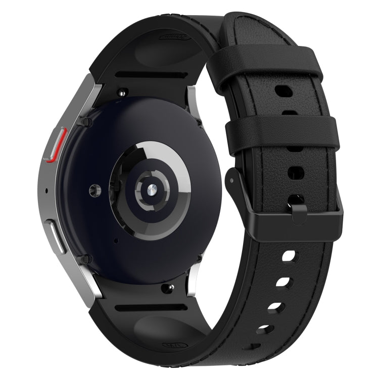 Black silicone leather watch band with buckle and perforated strap holes