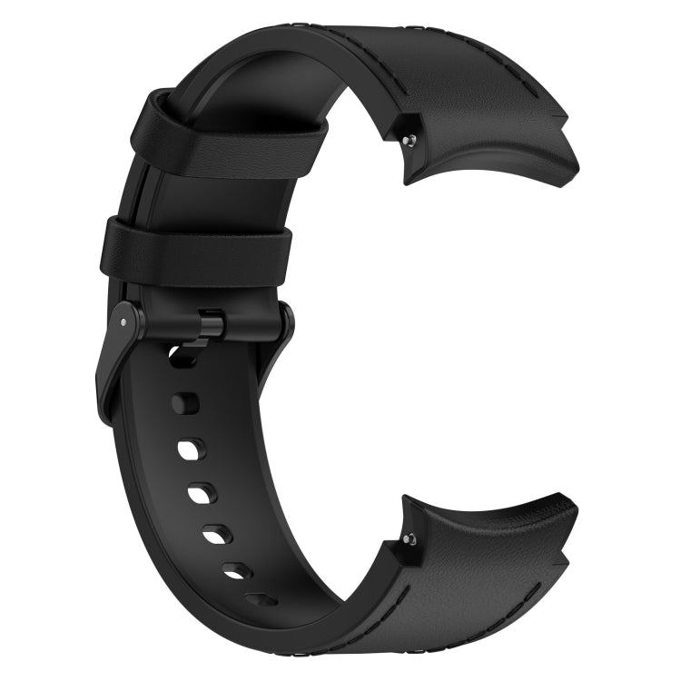 Black silicone leather watch band with buckle clasp and punched strap holes