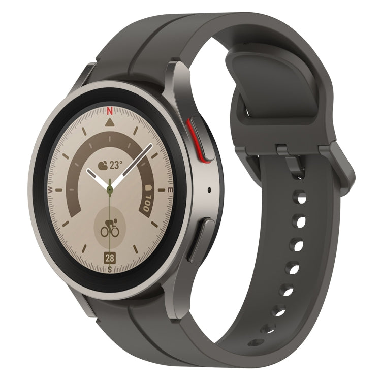 Grooved silicone watch band with buckle and perforations, dark gray