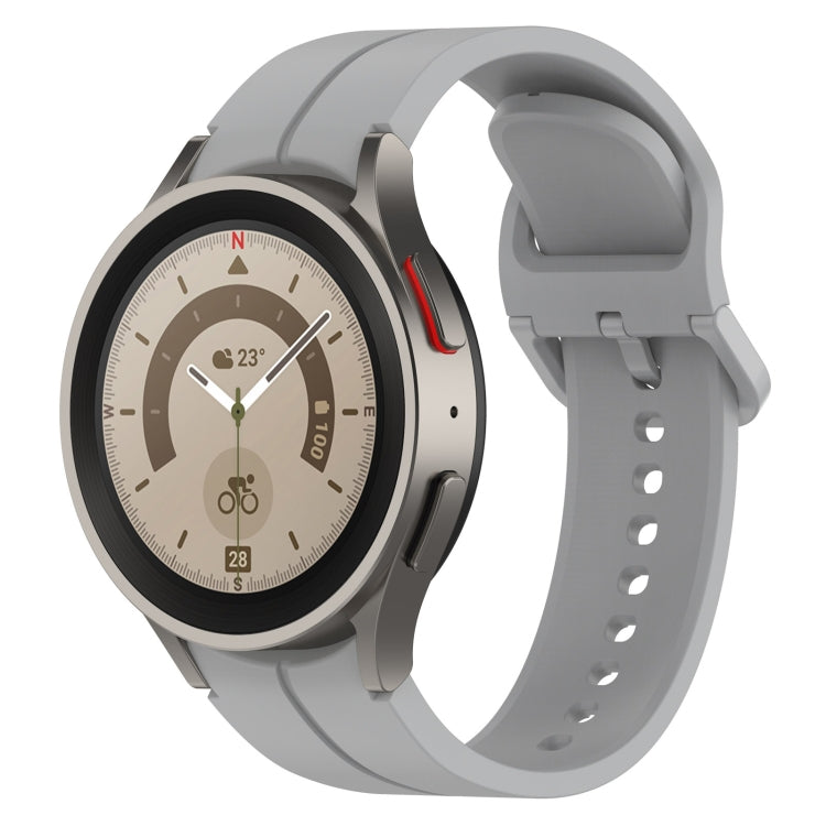Grooved silicone watch band with buckle and perforations, light gray