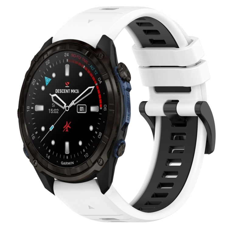 Two-color silicone watch band, white outer links with black buckle and strap sections.