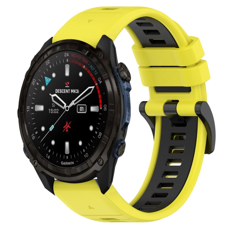 Two-color sports silicone watch band with yellow and black strap, perforated holes