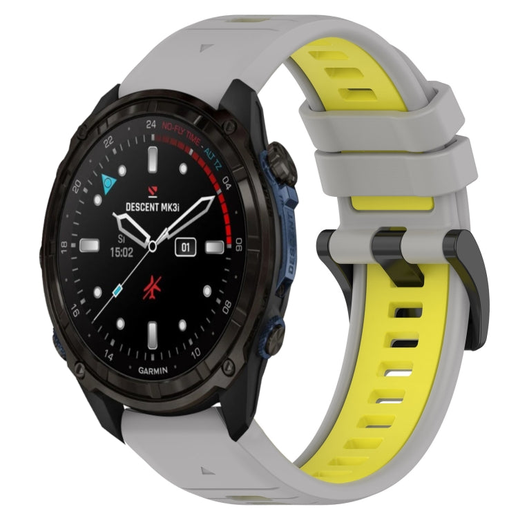 Two-color sports silicone watch band with gray and yellow strap, perforated holes
