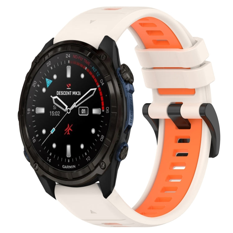 Two-color sports silicone watch band with white and orange strap, perforated holes