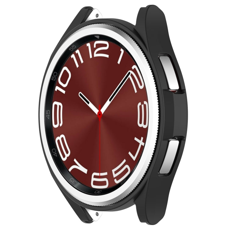 Black half-coverage hollow PC watch protective case, front view with open sides