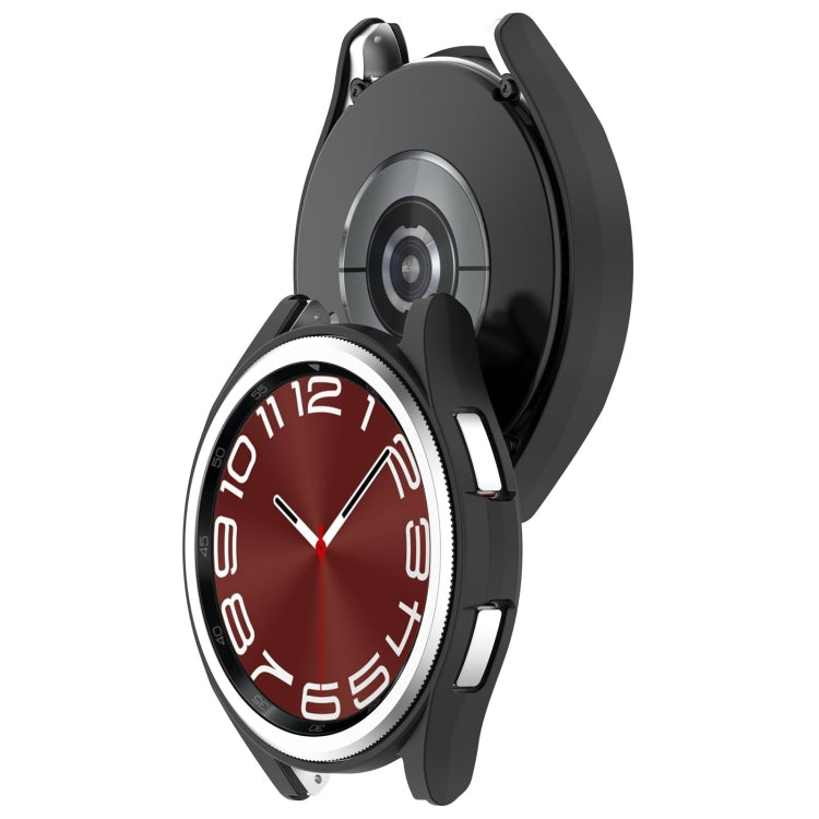 Black half-coverage hollow PC watch protective case with raised bezel edges