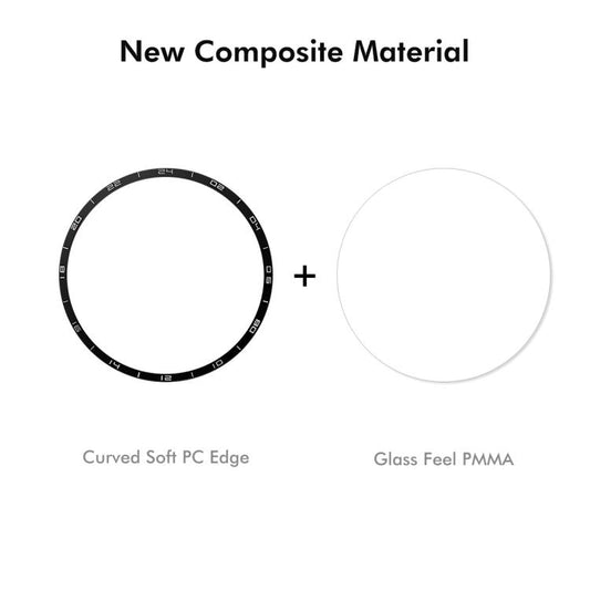 Smartwatch screen protector film with glass-feel PMMA and curved soft PC edge