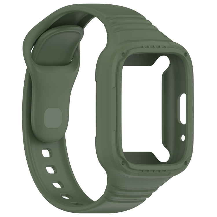 Dark green integrated silicone watch band, fully enclosed case with vented strap