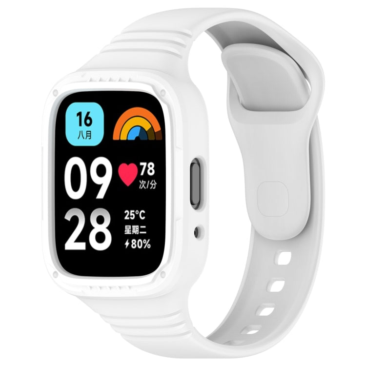 White integrated silicone watch band with fully enclosed case and perforated strap