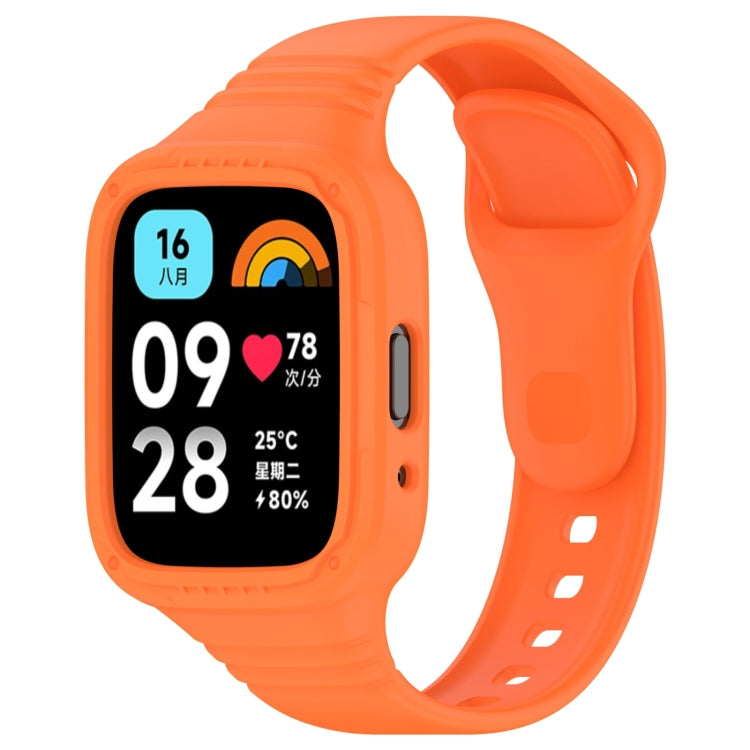 Orange integrated silicone watch band with fully enclosed case and vented strap holes