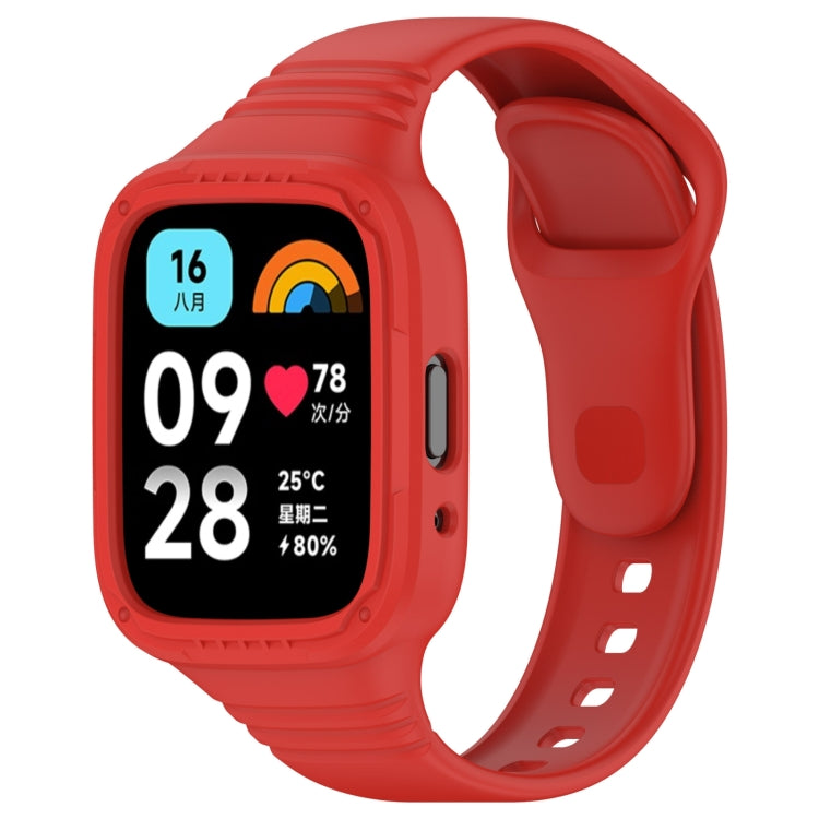 Red integrated silicone watch band with fully enclosed case and vented strap holes
