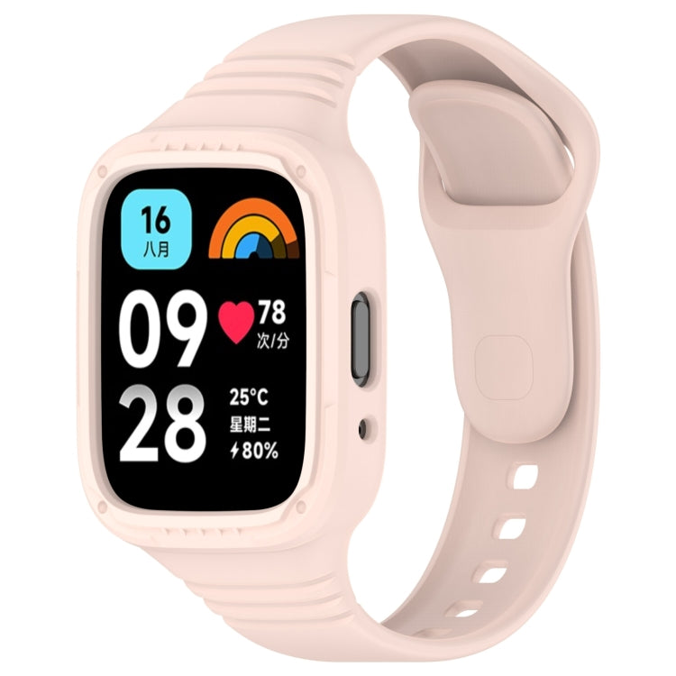 Light pink integrated silicone watch band with fully enclosed case and perforated strap