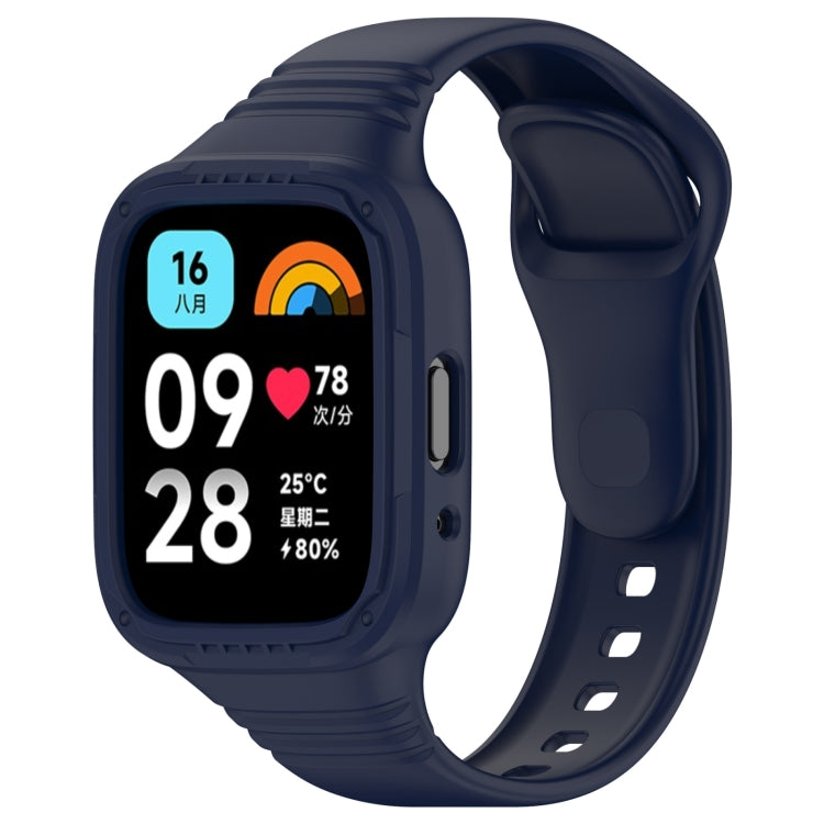 Navy blue integrated silicone watch band with fully enclosed case and perforated strap