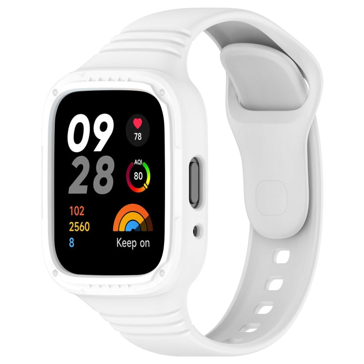 Integrated silicone watch band, white strap with perforations and fully enclosed design