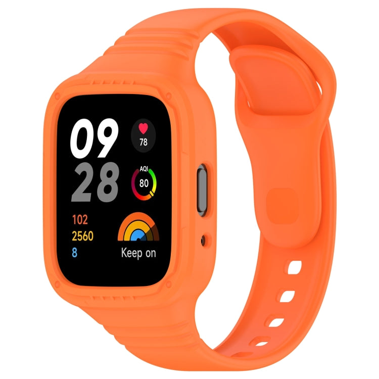 Integrated silicone watch band, orange strap with perforations and fully enclosed design