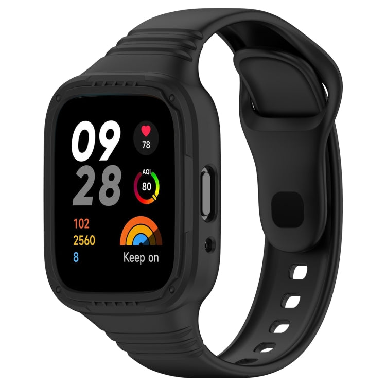 Integrated silicone watch band, black strap with perforations and fully enclosed design