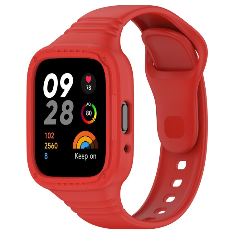 Integrated silicone watch band, red strap with perforations and fully enclosed design