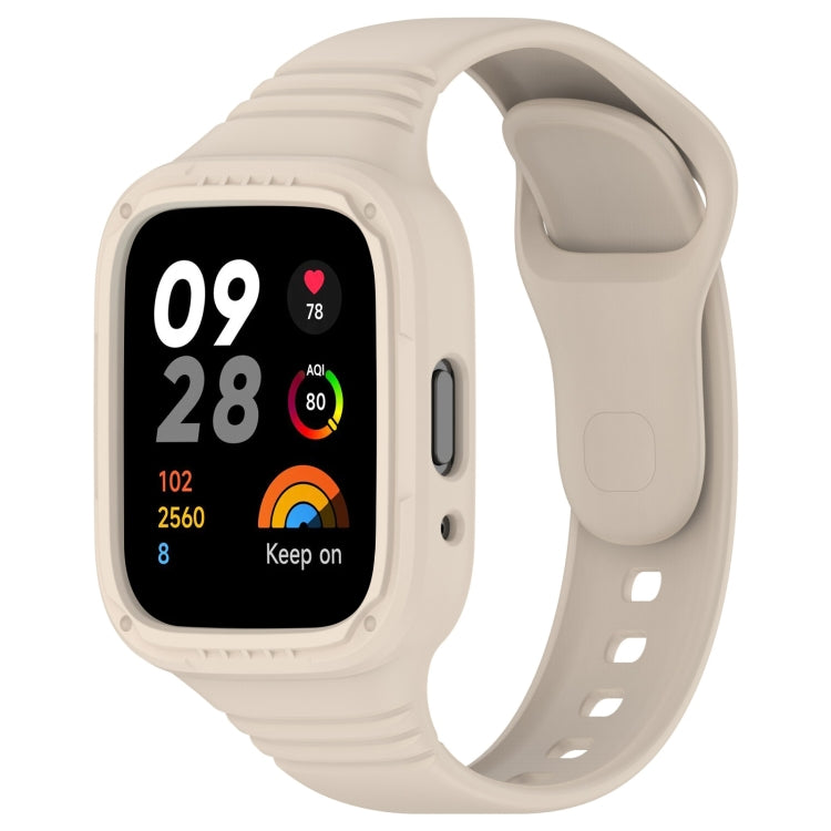 Integrated silicone watch band, beige strap with perforations and fully enclosed design